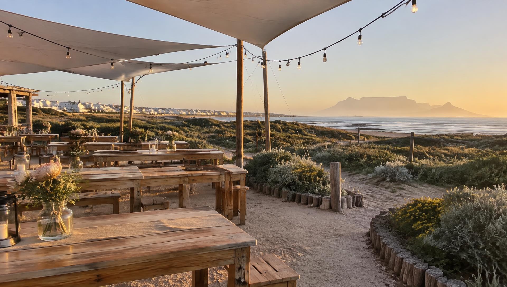 The open-air seating and lawn area at @High Tide in Melkbosstrand
